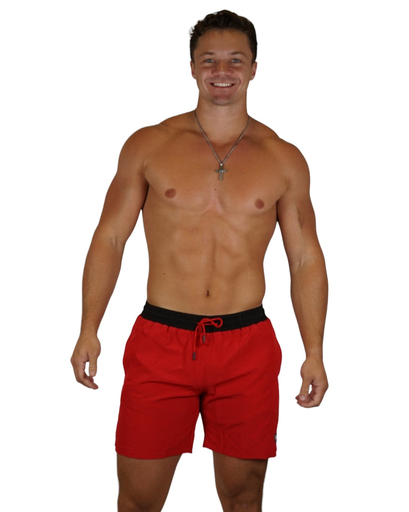 PAPI MEN TRUNKS 5.5" & 7.5" STRETCH-RED - Berry Beachy Swimwear