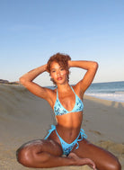 BEACHELLA MICRO TRIANGLE TOP - BLUE SEQUIN - Berry Beachy Swimwear