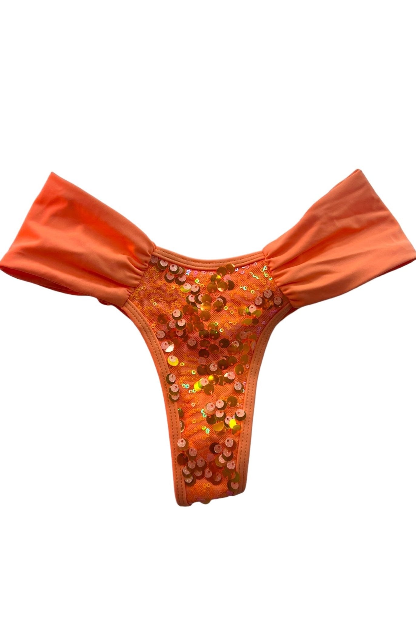 BEACHELLA RUCHED BOTTOM - ORANGE SEQUIN - Berry Beachy Swimwear