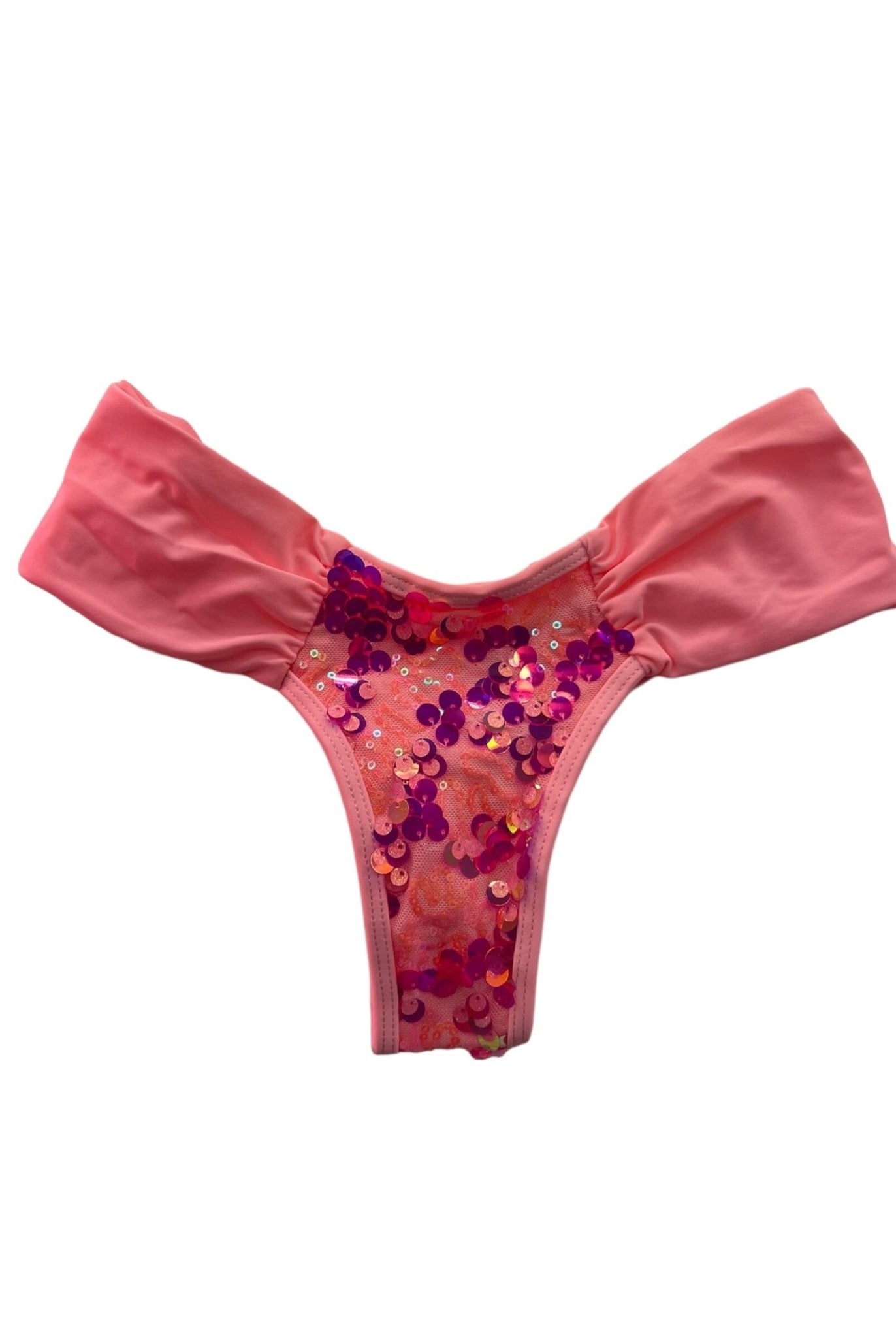 BEACHELLA RUCHED BOTTOM - PINK SEQUIN - Berry Beachy Swimwear