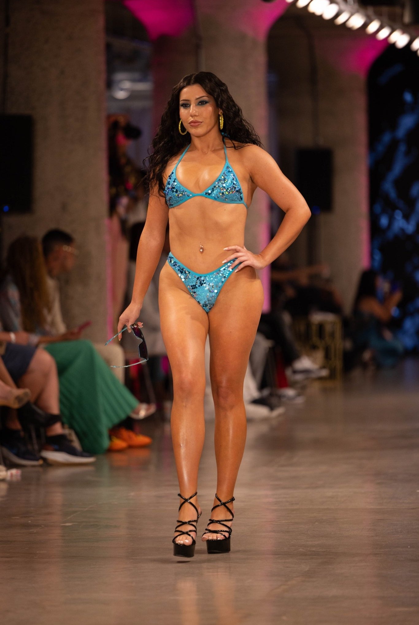 BEACHELLA TRIANGLE TOP - BLUE SEQUIN - Berry Beachy Swimwear