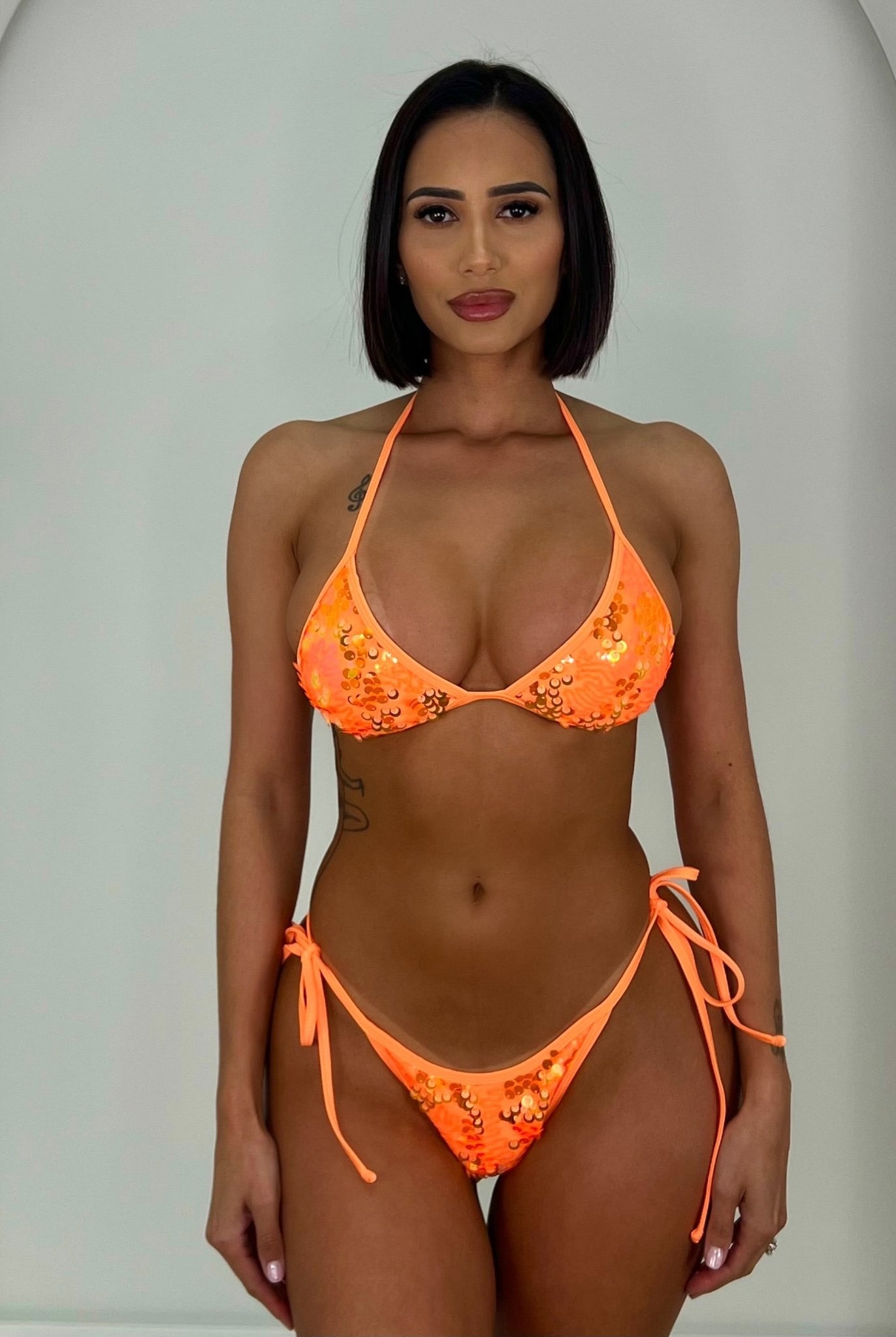 BEACHELLA TRIANGLE TOP - ORANGE SEQUIN - Berry Beachy Swimwear