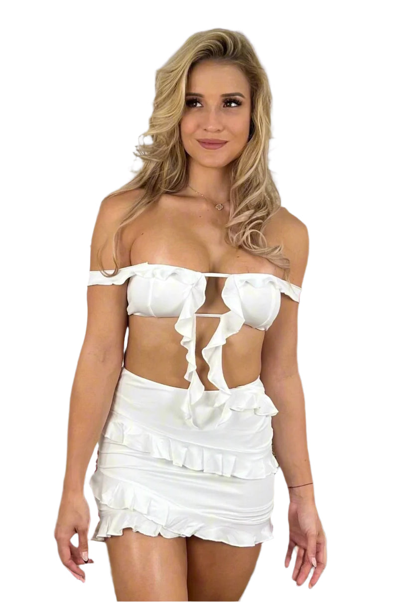 CELINE RUFFLE SKIRT - WHITE - Berry Beachy Swimwear