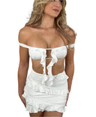 CELINE RUFFLE TOP - WHITE - Berry Beachy Swimwear