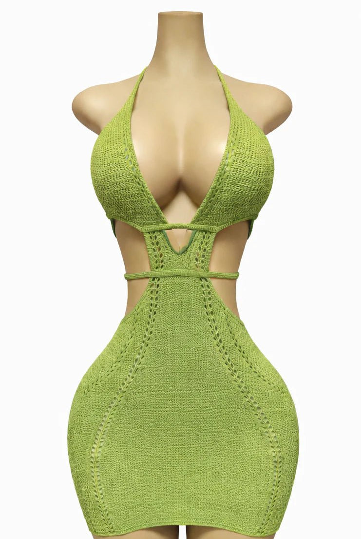 CROCHET BEACH MINI DRESS - LIME - Berry Beachy Swimwear