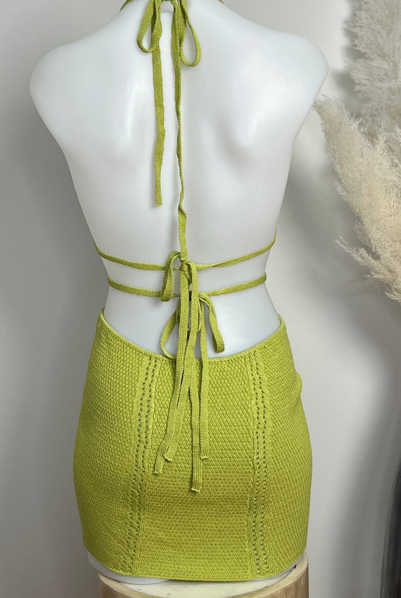 CROCHET BEACH MINI DRESS - LIME - Berry Beachy Swimwear