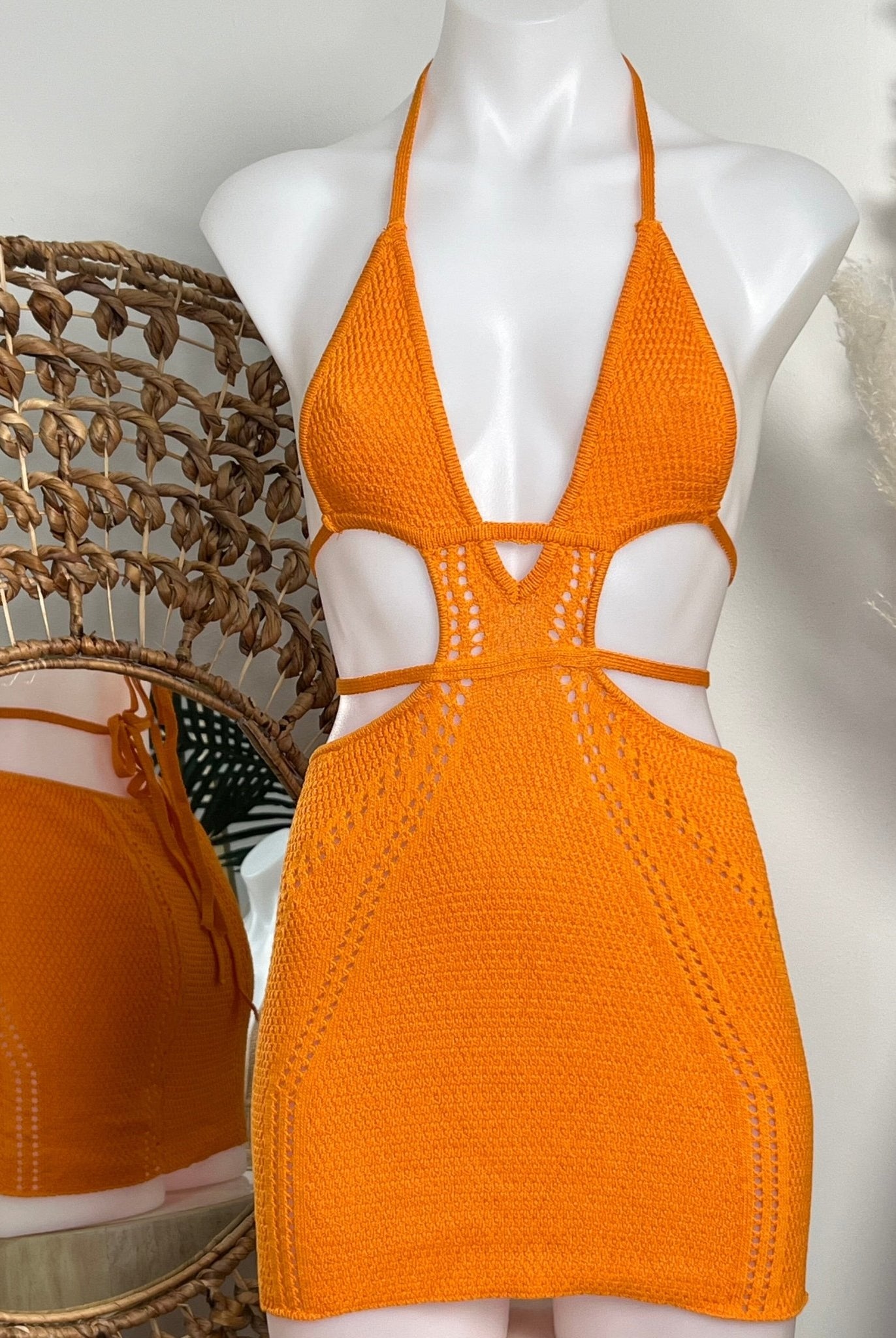 CROCHET BEACH MINI DRESS - ORANGE - Berry Beachy Swimwear