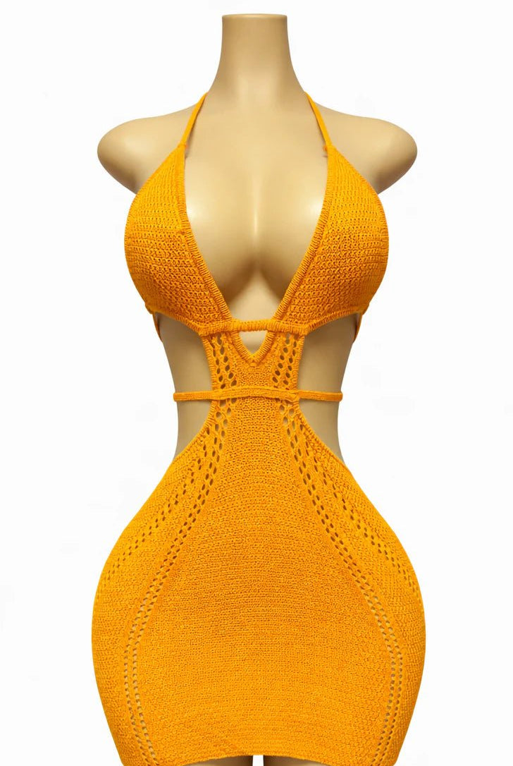 CROCHET BEACH MINI DRESS - ORANGE - Berry Beachy Swimwear