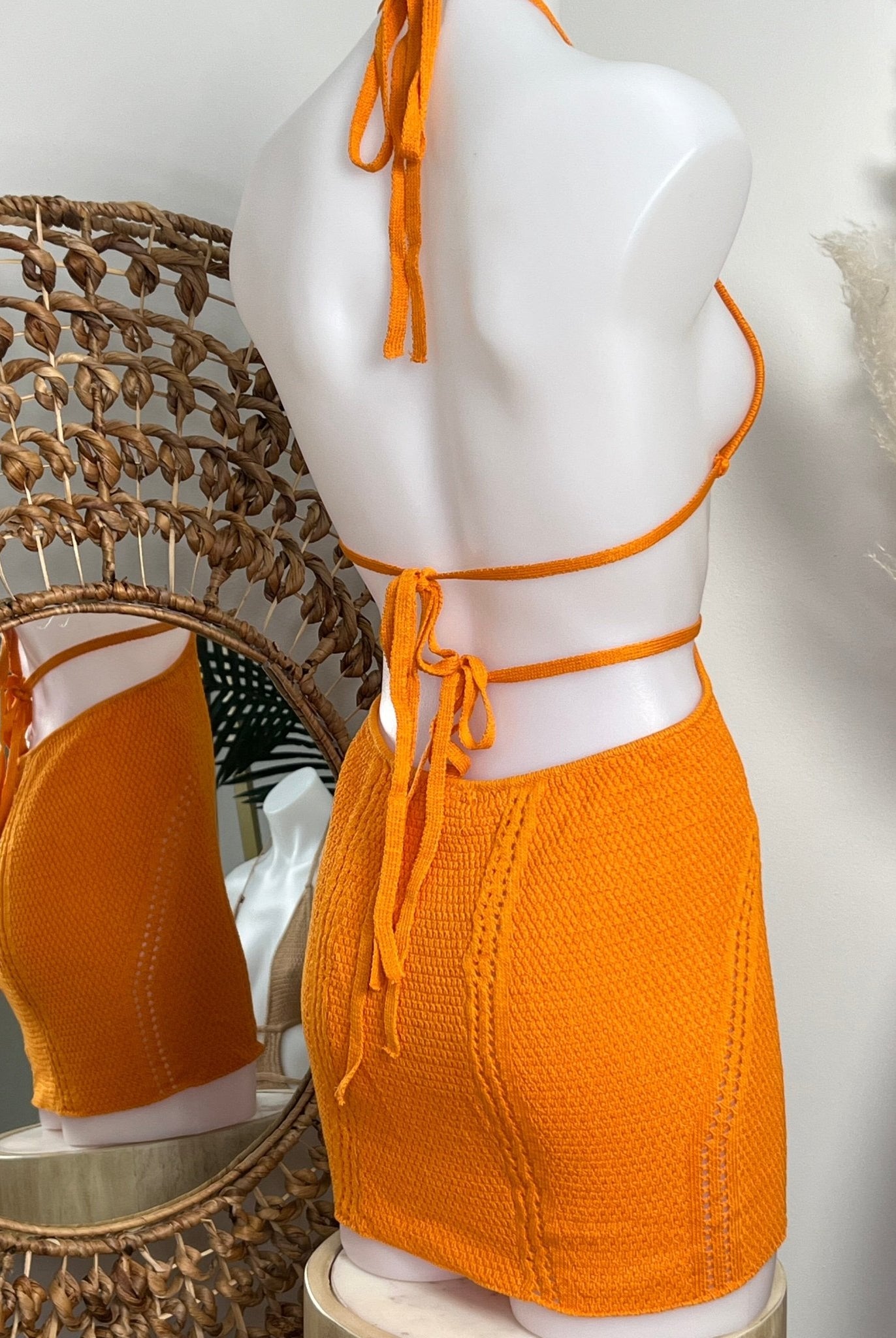 CROCHET BEACH MINI DRESS - ORANGE - Berry Beachy Swimwear