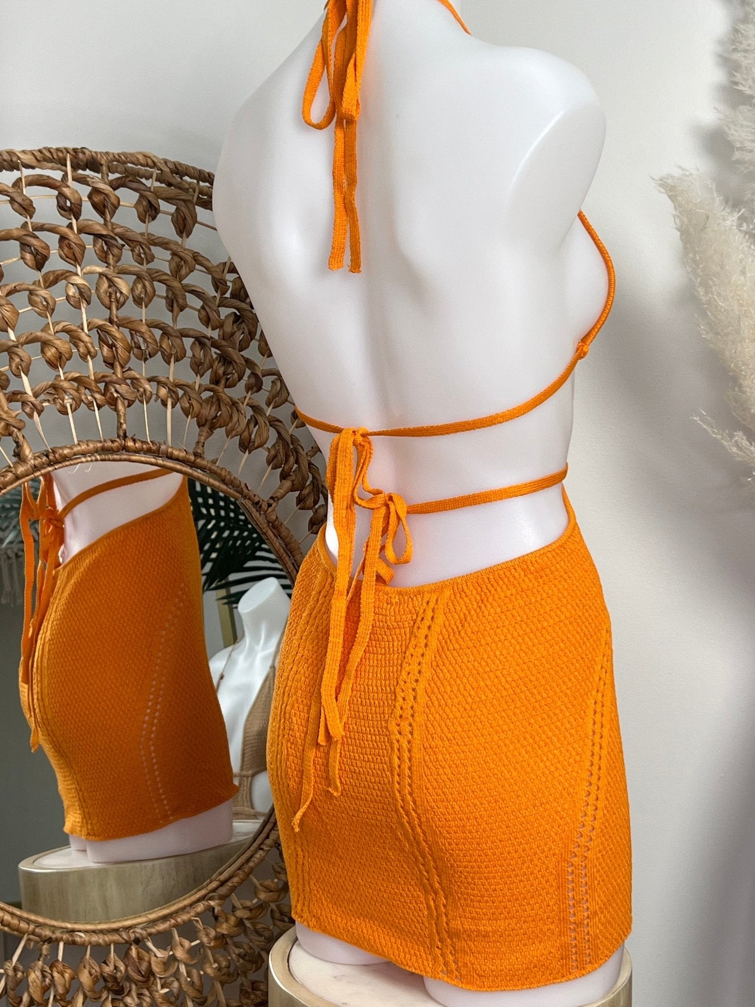 CROCHET BEACH MINI DRESS - ORANGE - Berry Beachy Swimwear