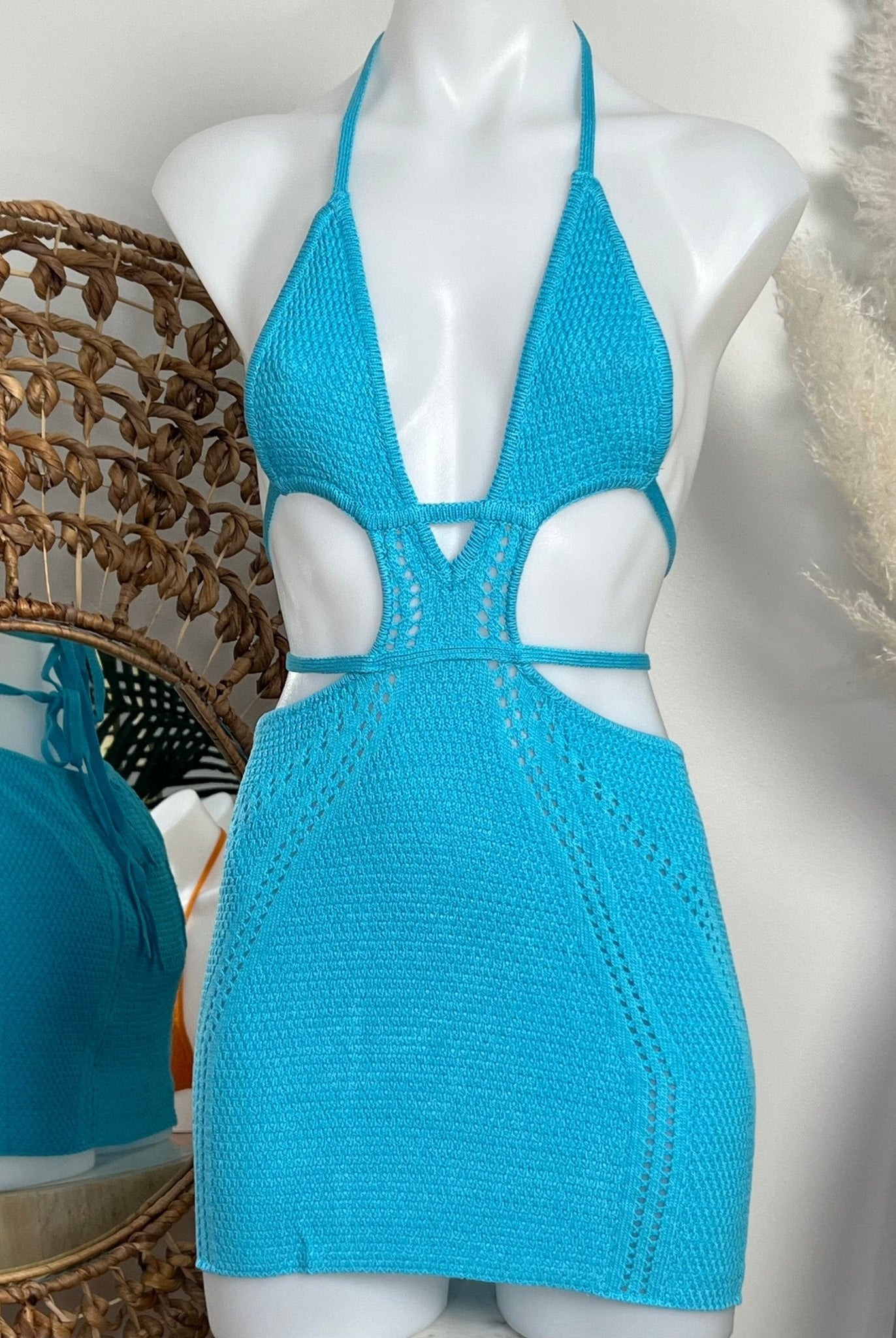 CROCHET BEACH MINI DRESS - SKY BLUE - Berry Beachy Swimwear