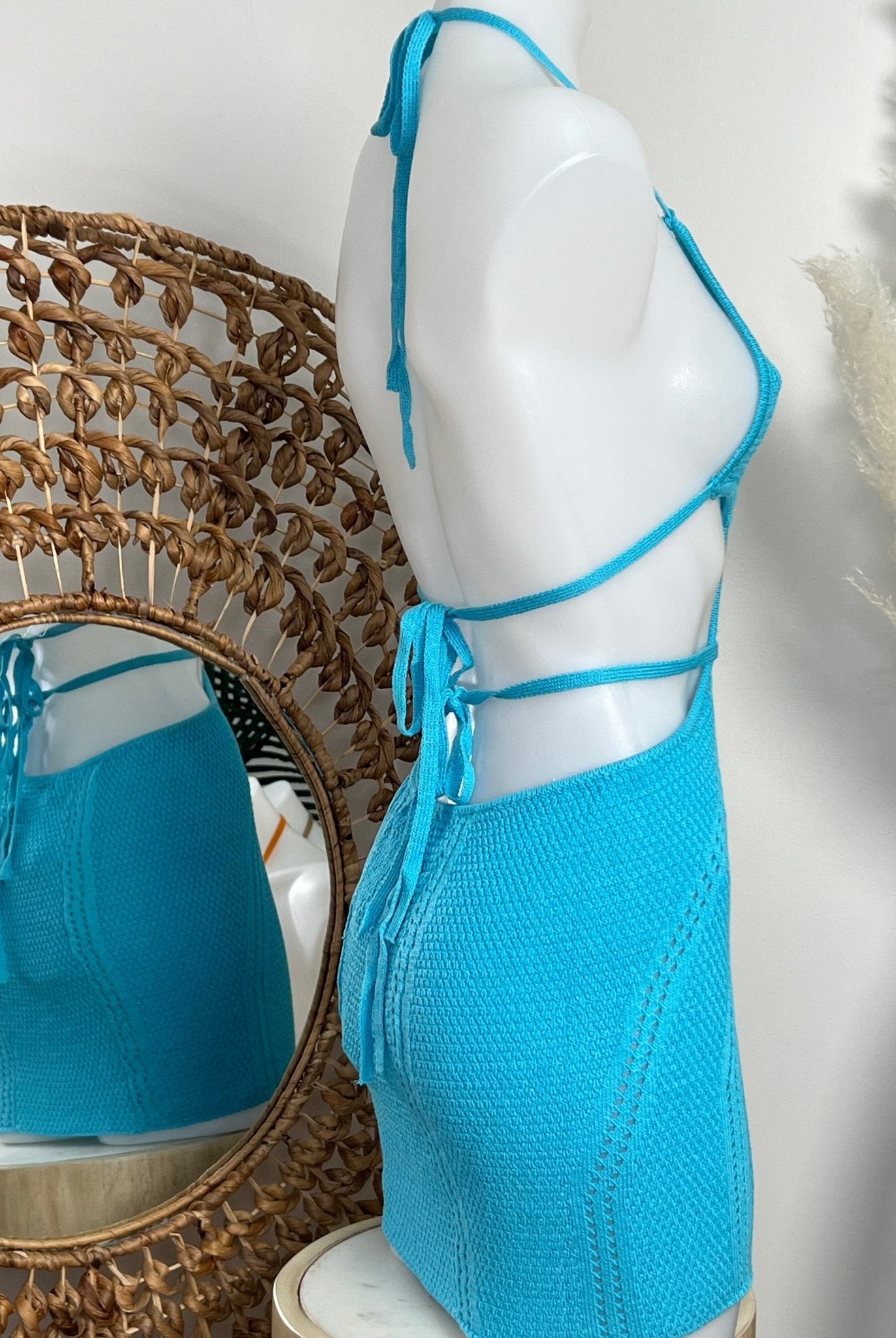 CROCHET BEACH MINI DRESS - SKY BLUE - Berry Beachy Swimwear