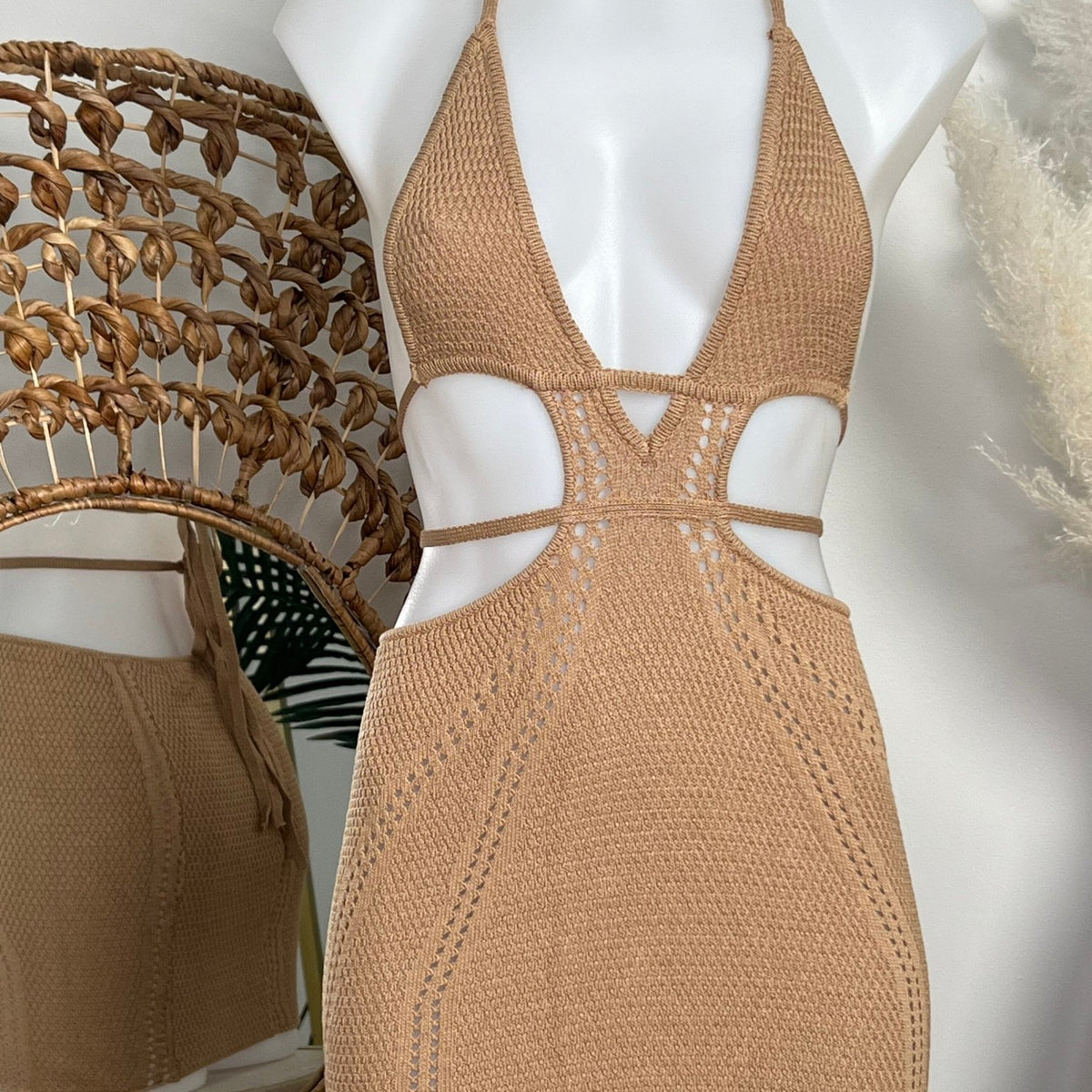 CROCHET BEACH MINI DRESS- TAN – Berry Beachy Swimwear