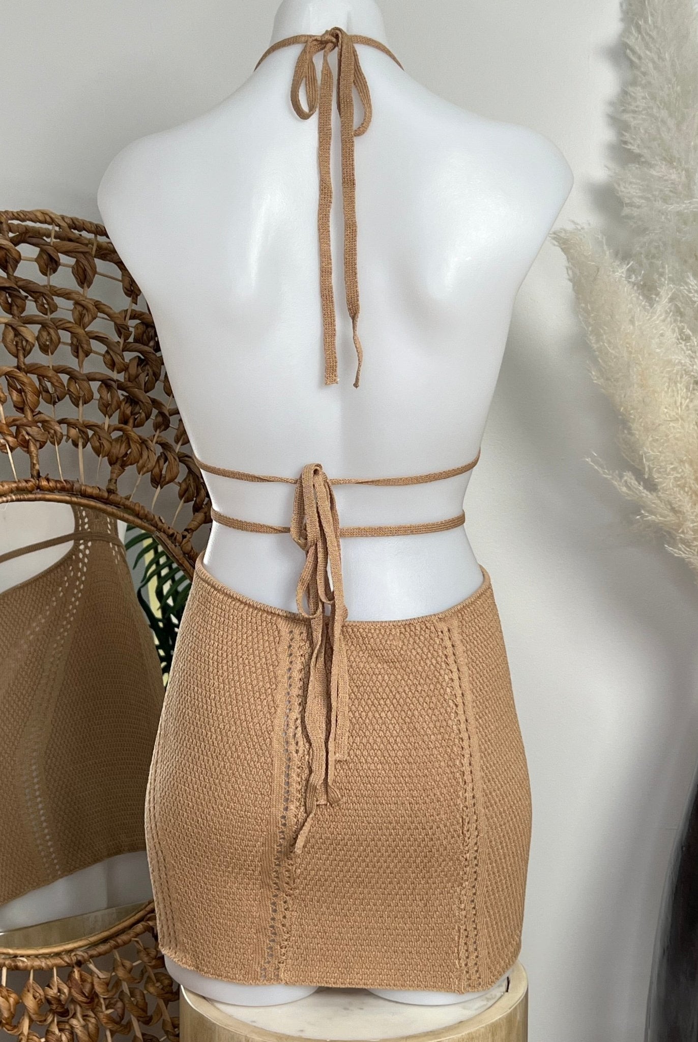 CROCHET BEACH MINI DRESS - TAN - Berry Beachy Swimwear