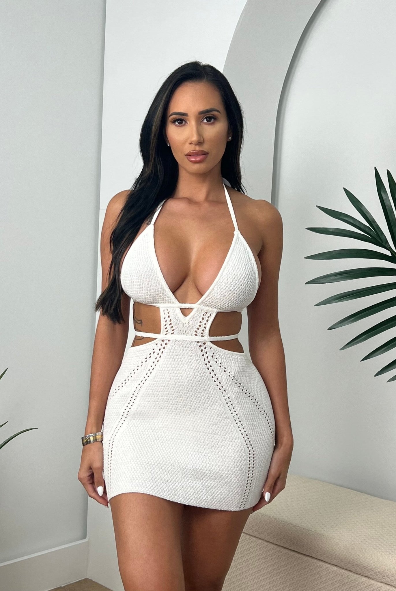 CROCHET BEACH MINI DRESS - WHITE - Berry Beachy Swimwear