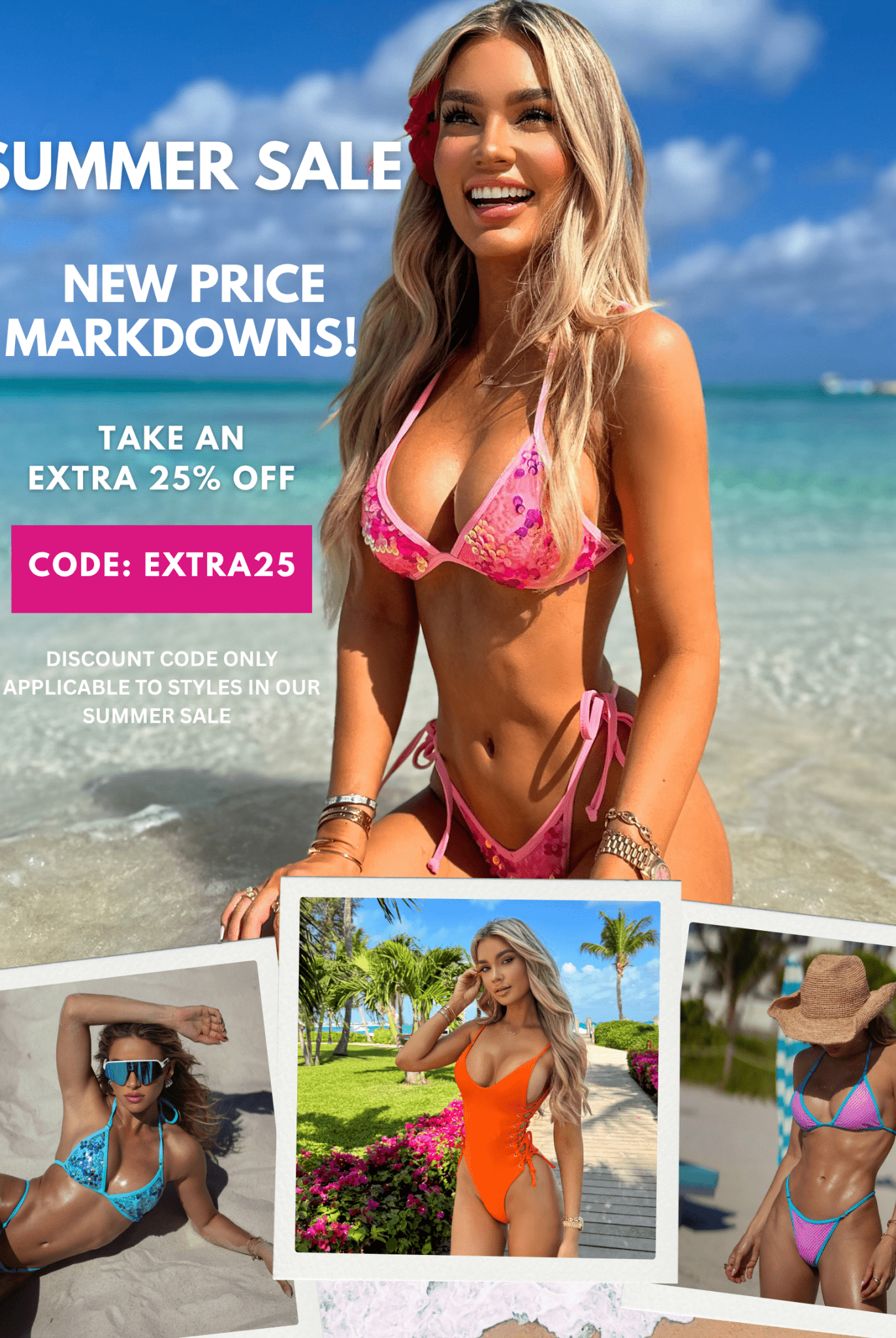 DENIM DAZE V CUT LINED THONG BOTTOM - Berry Beachy Swimwear
