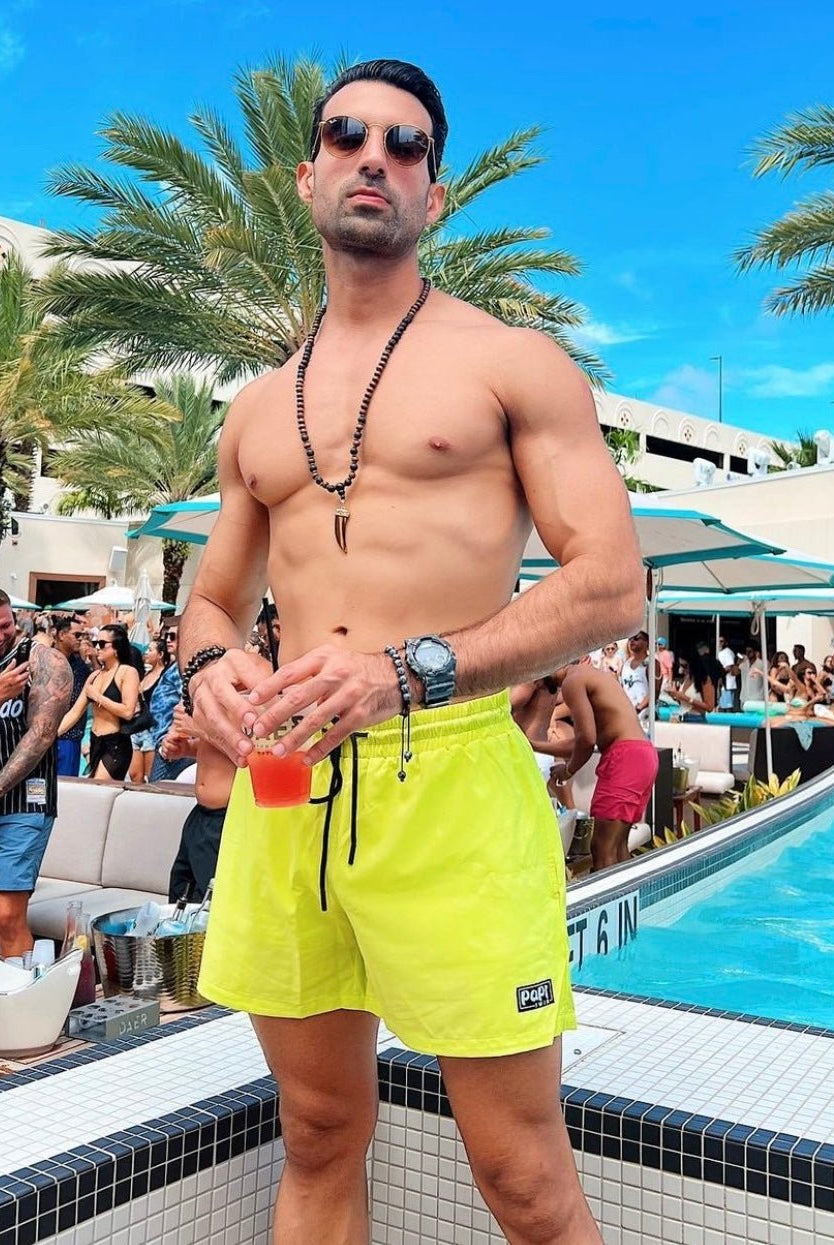 PAPI MEN TRUNKS 5.5" & 7.5" STRETCH - NEON YELLOW - Berry Beachy Swimwear