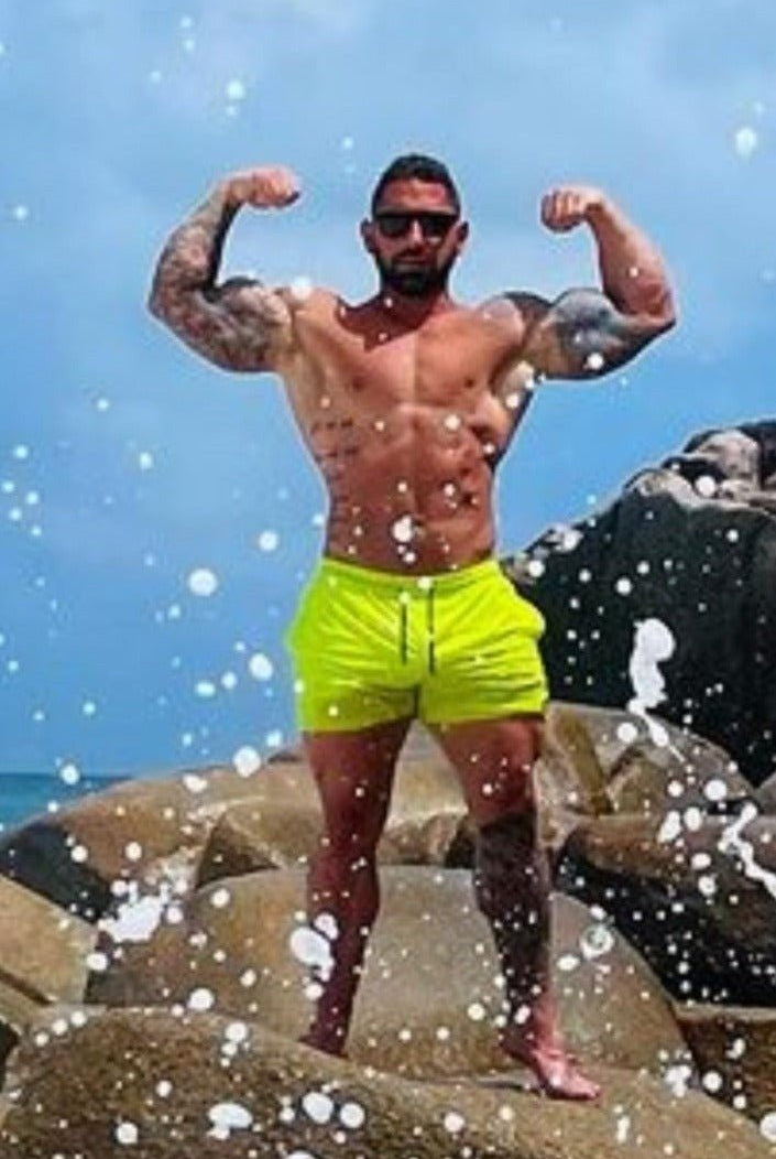 PAPI MEN TRUNKS 5.5" & 7.5" STRETCH - NEON YELLOW - Berry Beachy Swimwear