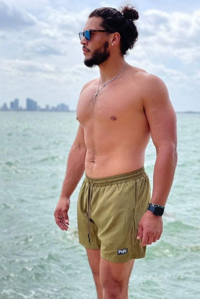 PAPI MEN TRUNKS 5.5" & 7.5" STRETCH - OLIVE - Berry Beachy Swimwear