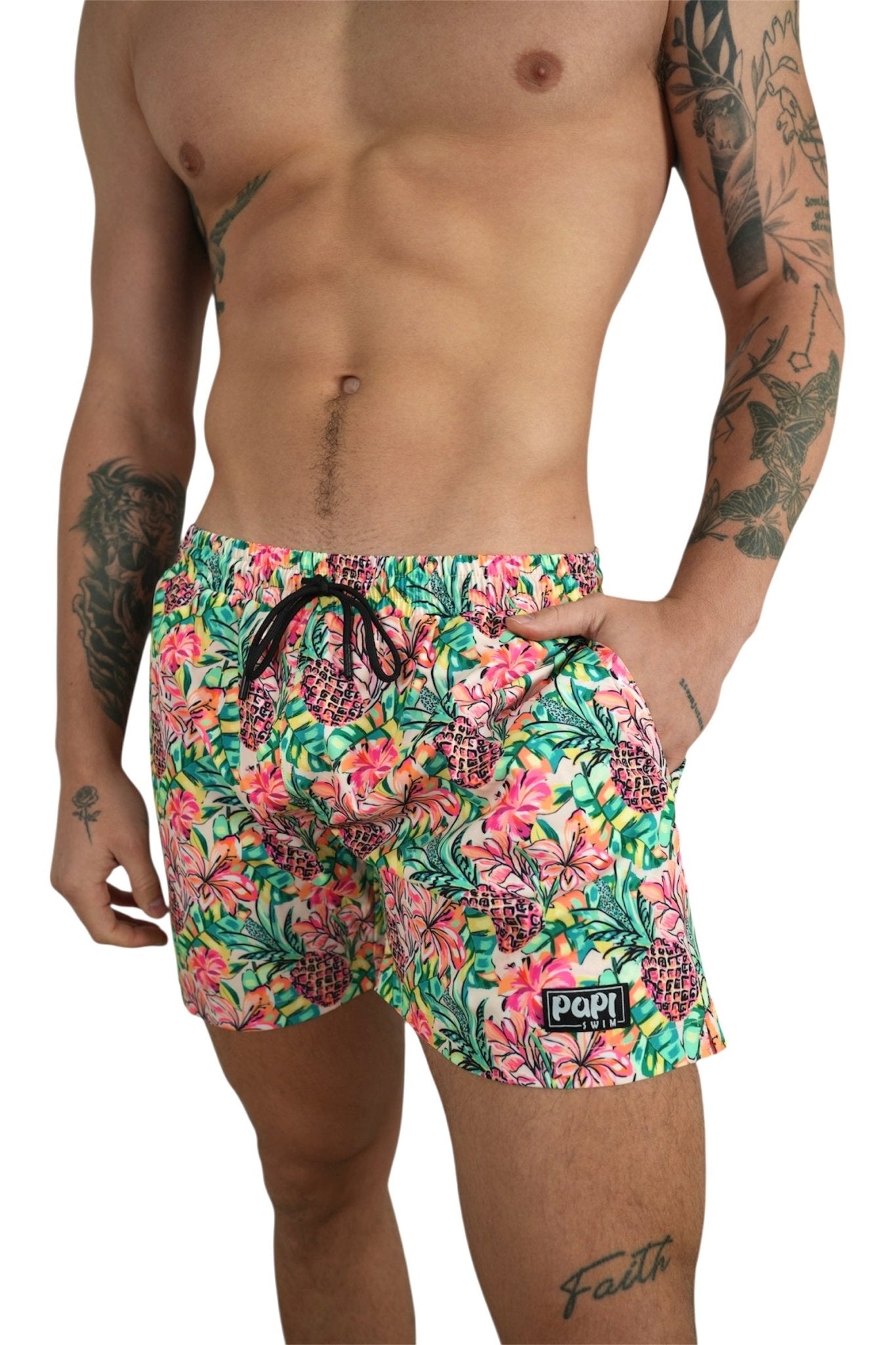 PINEAPPLE BLOOM TRUNKS 5.5" & 7.5" STRETCH - Berry Beachy Swimwear
