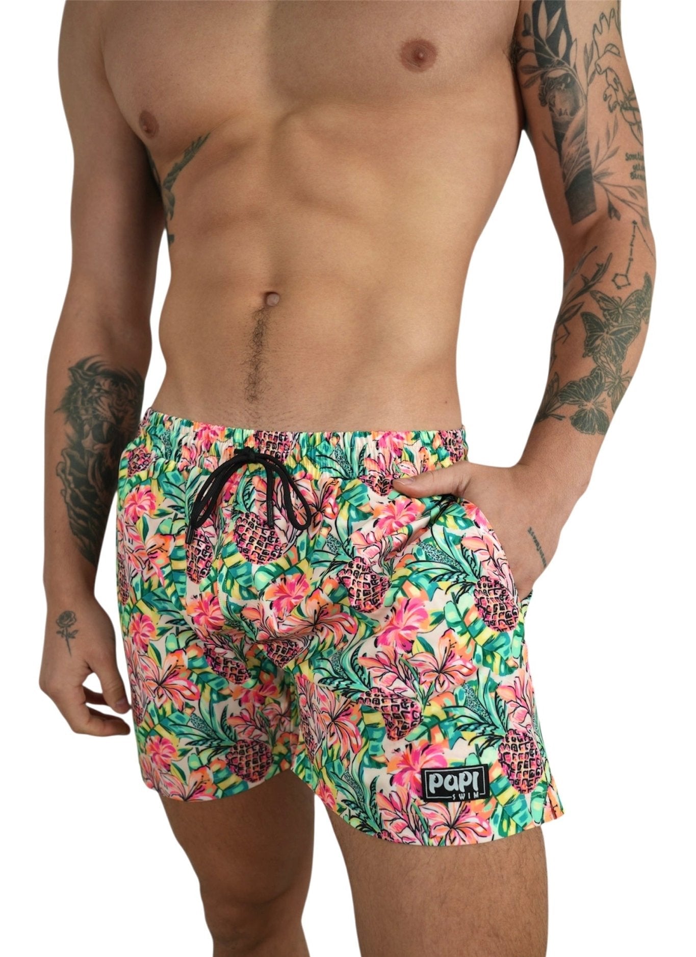 PINEAPPLE BLOOM TRUNKS 5.5" & 7.5" STRETCH - Berry Beachy Swimwear
