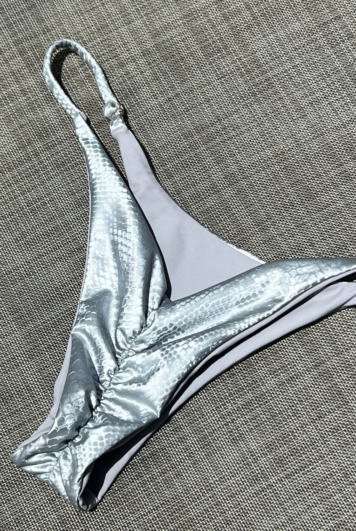 SLYTHER CHEEKY SCRUNCH BOTTOM SILVER - Berry Beachy Swimwear