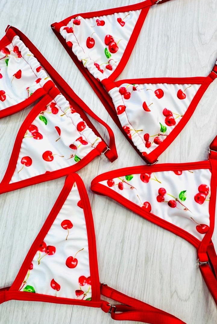 SUN KISSED TANNING BIKINI SET - CHERRY BOMB - Berry Beachy Swimwear