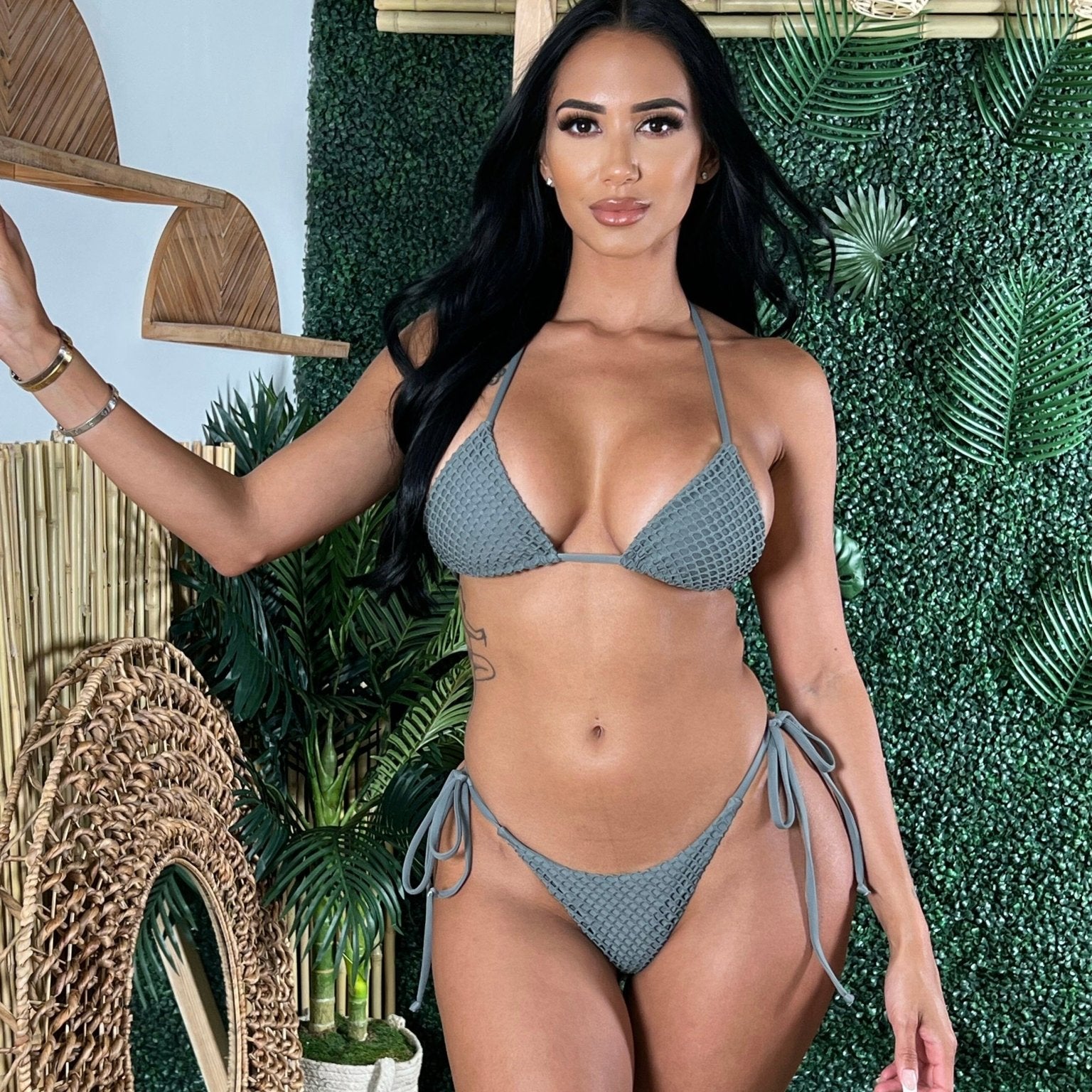 TULUM CHEEKY SCRUNCH BOTTOM - GRAY - Berry Beachy Swimwear