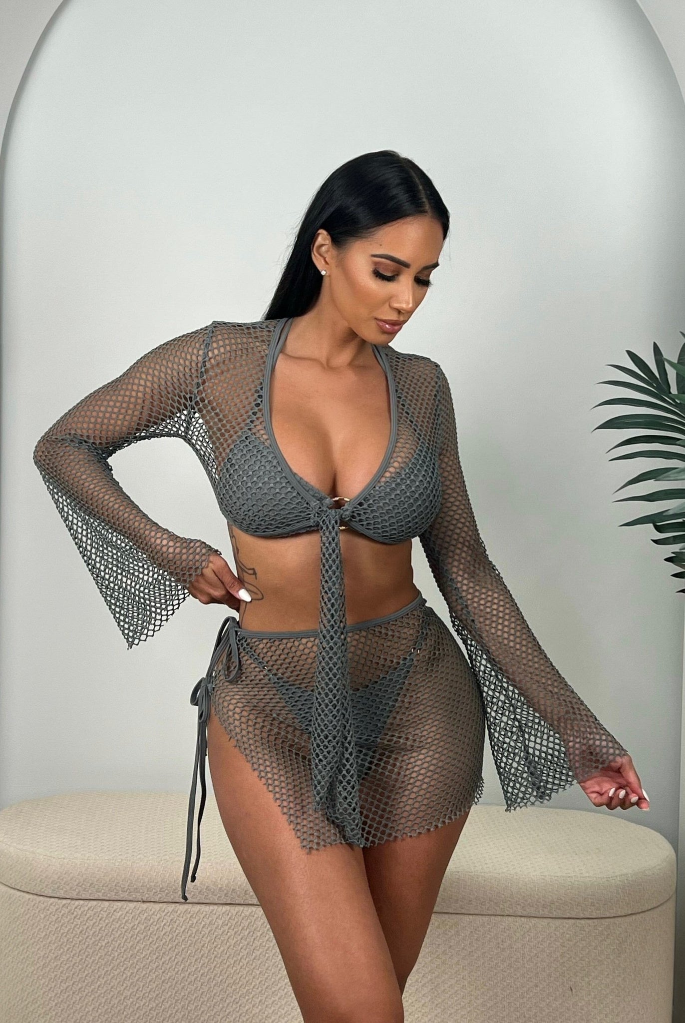 TULUM COVER UP TIE SKIRT - GRAY - Berry Beachy Swimwear
