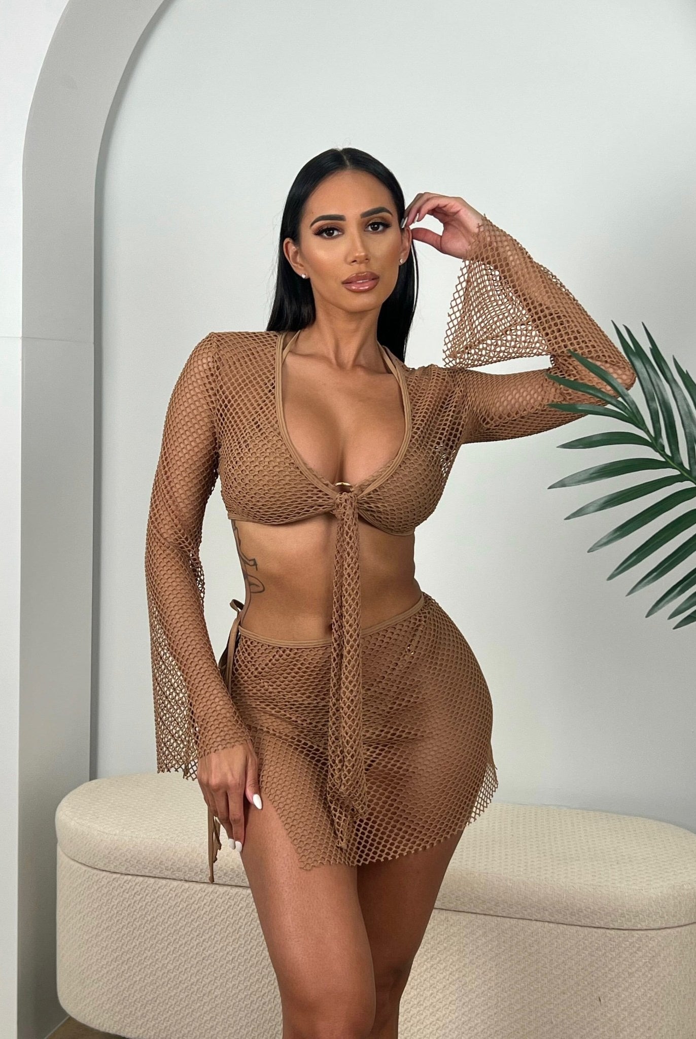 TULUM COVER UP TIE SKIRT - TAN - Berry Beachy Swimwear