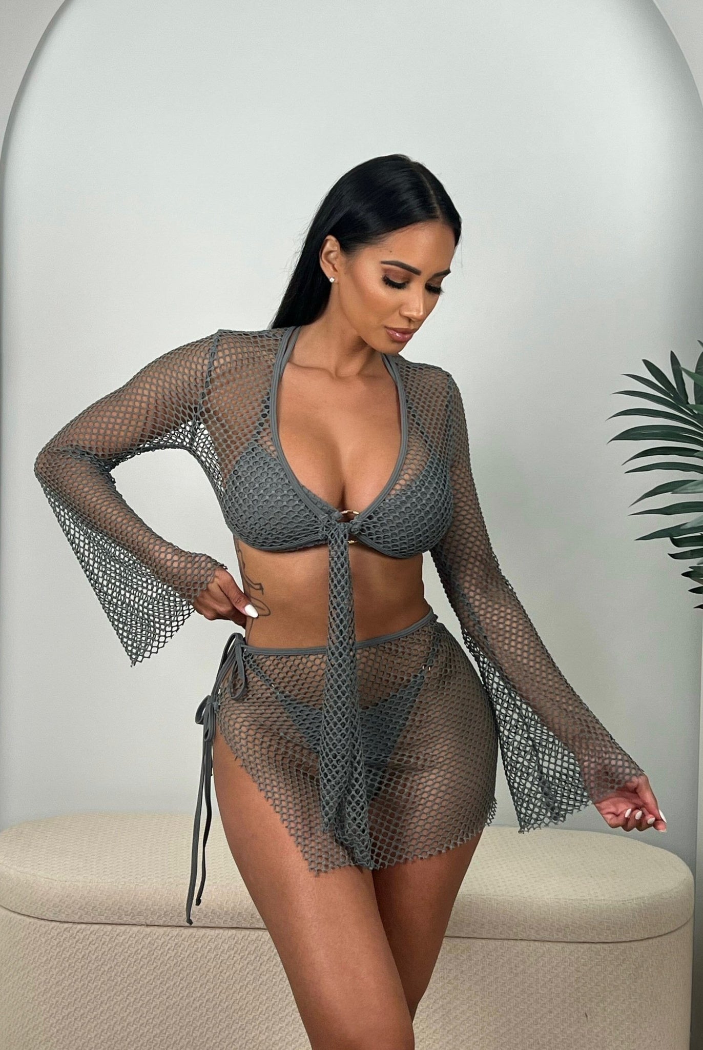 TULUM COVER UP TOP - GRAY - Berry Beachy Swimwear