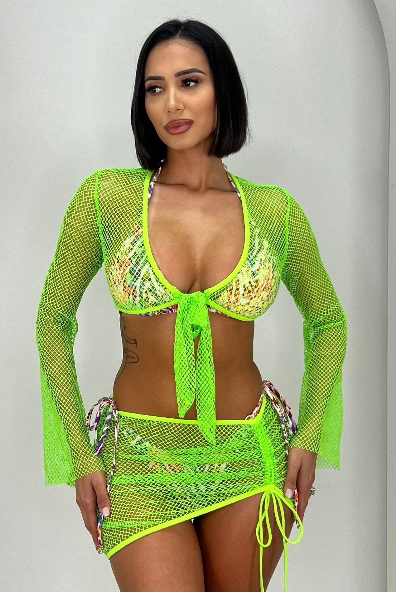 TULUM NEON COVER UP TOP - NEON GREEN - Berry Beachy Swimwear