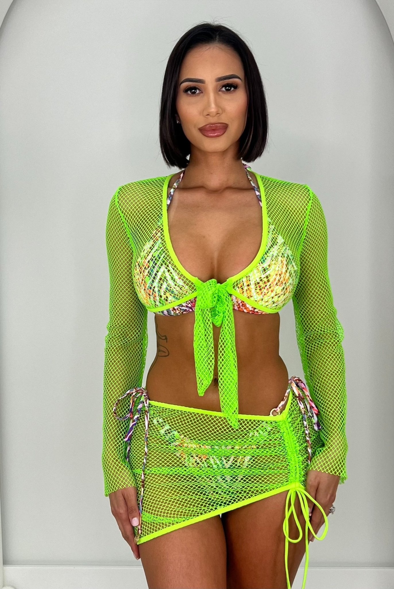 TULUM NEON COVER UP TOP - NEON GREEN - Berry Beachy Swimwear