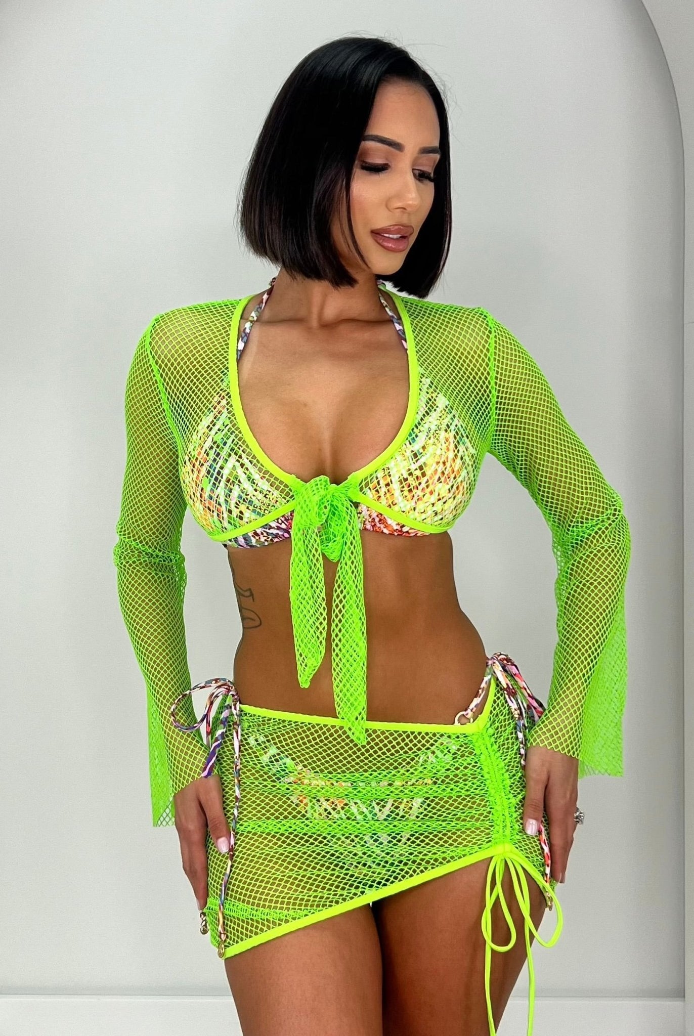 TULUM NEON COVER UP TOP - NEON GREEN - Berry Beachy Swimwear