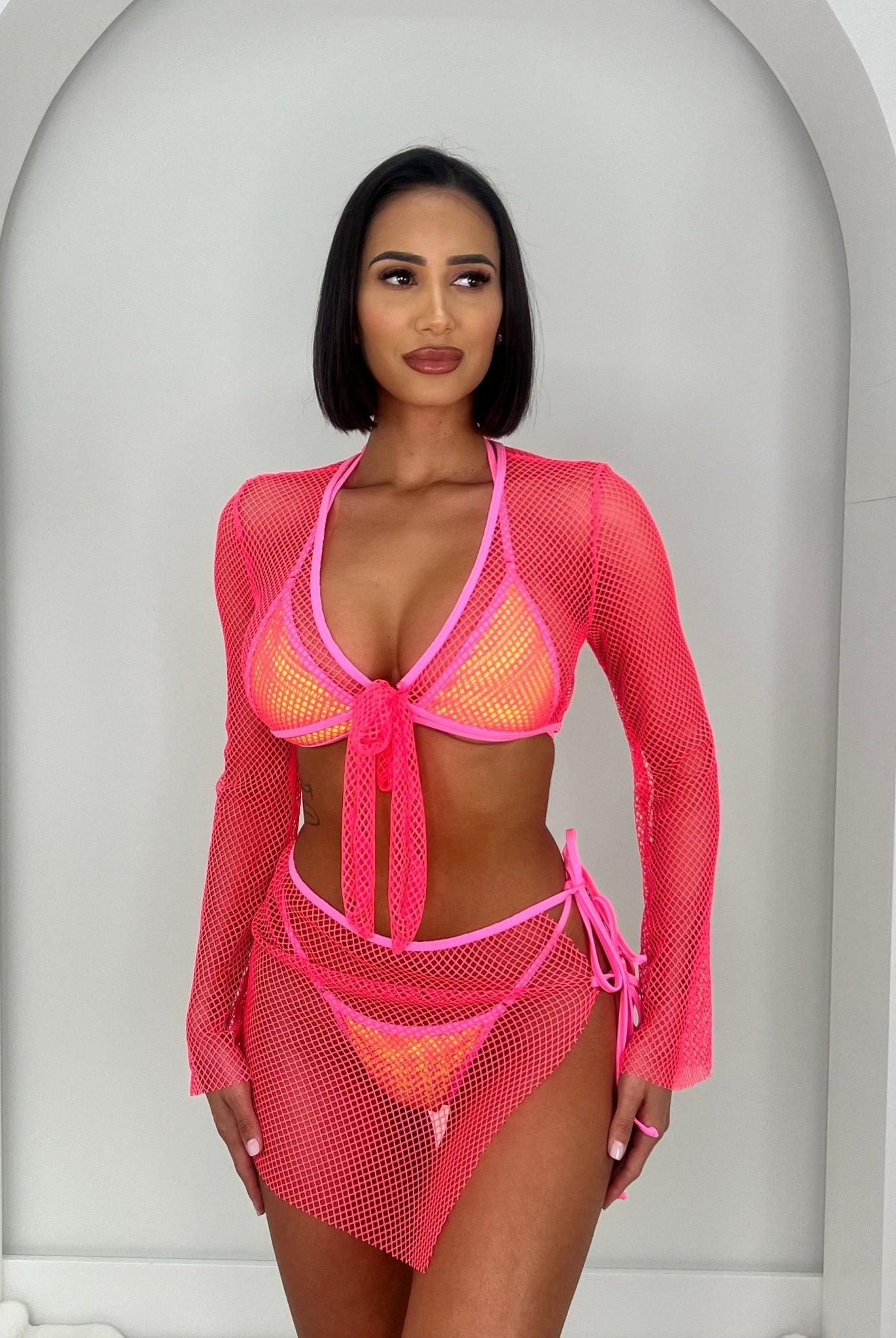 TULUM NEON COVER UP TOP - NEON PINK - Berry Beachy Swimwear