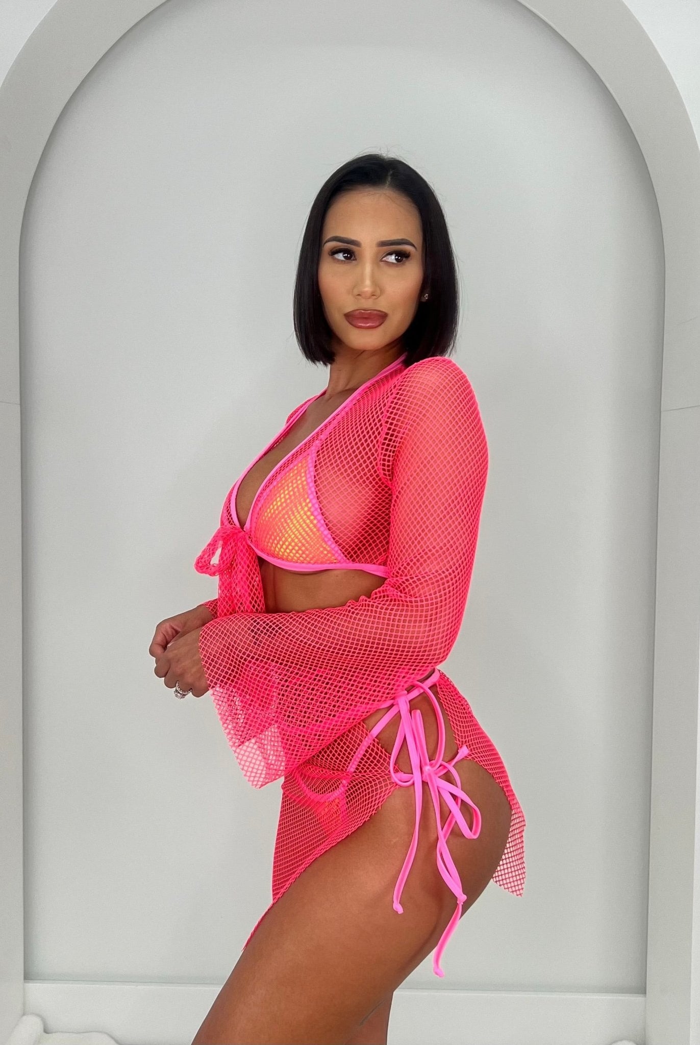 TULUM NEON COVER UP TOP - NEON PINK - Berry Beachy Swimwear