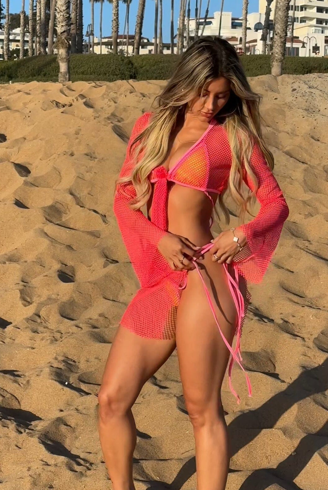 TULUM NEON TIE SKIRT - NEON PINK - Berry Beachy Swimwear
