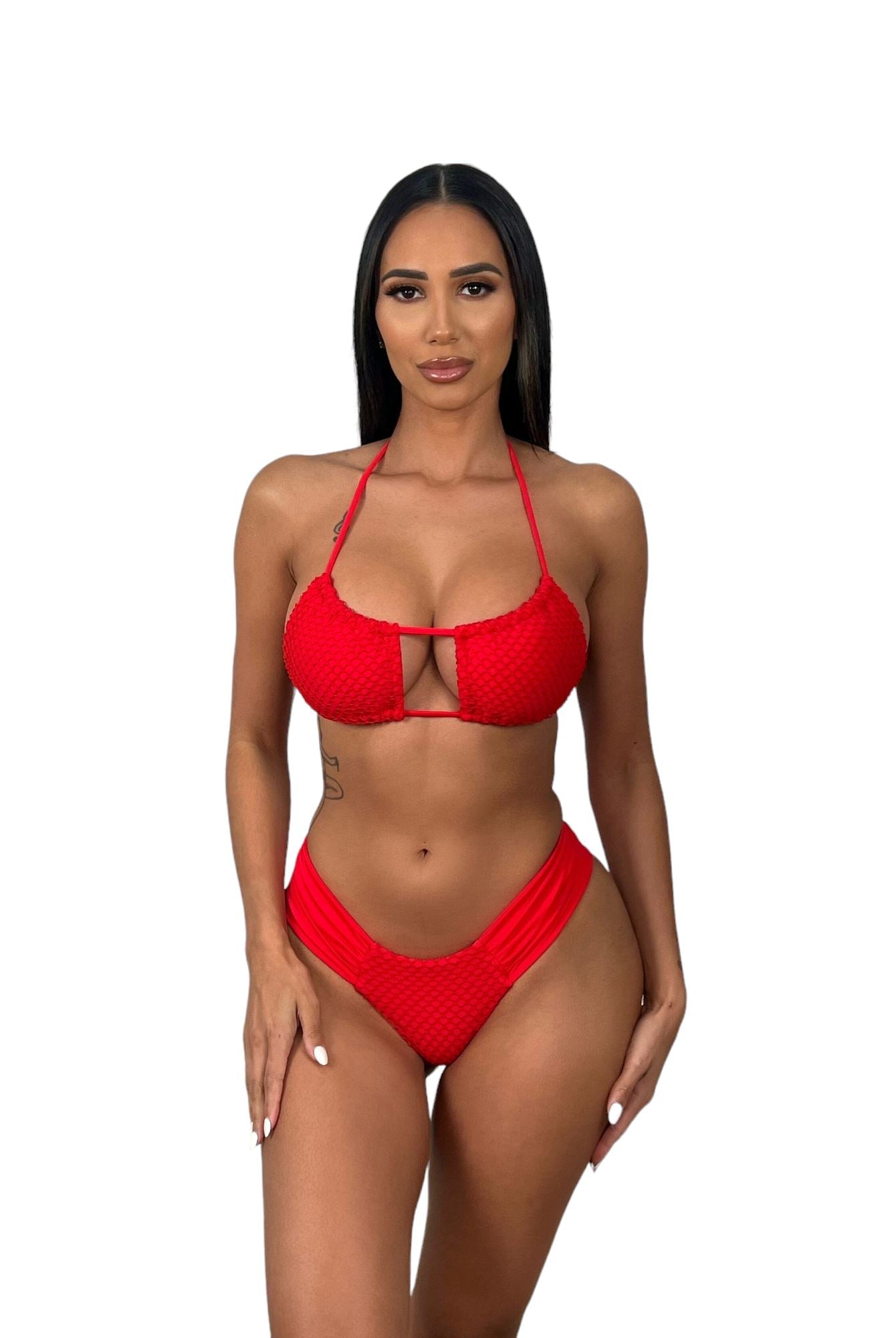 TULUM RUCHED BOTTOM - RED - Berry Beachy Swimwear