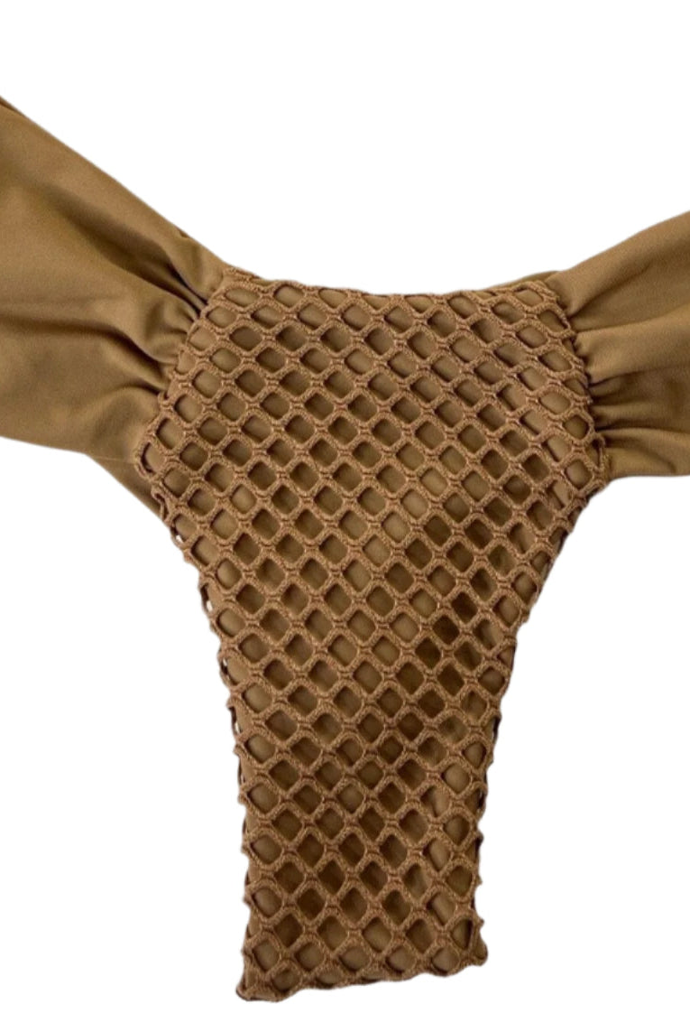 TULUM RUCHED BOTTOM - TAN - Berry Beachy Swimwear