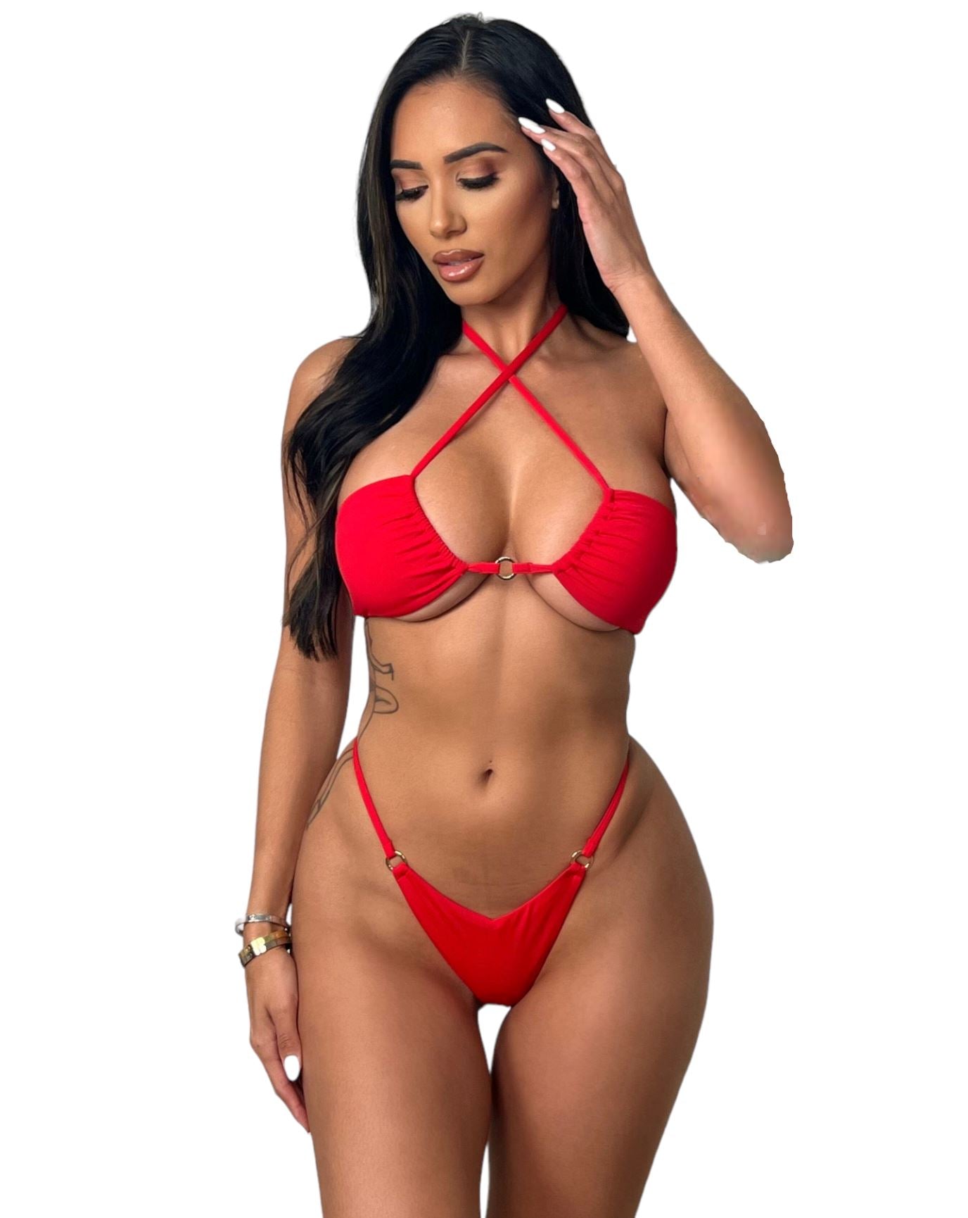 ADELE WRAP AROUND RING TOP - RED - Berry Beachy Swimwear