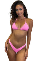 ARISTA TRIANGLE TOP - RIBBED BARBIE PINK - Berry Beachy Swimwear