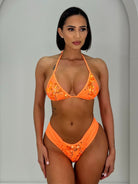 BEACHELLA RUCHED BOTTOM - ORANGE SEQUIN - Berry Beachy Swimwear