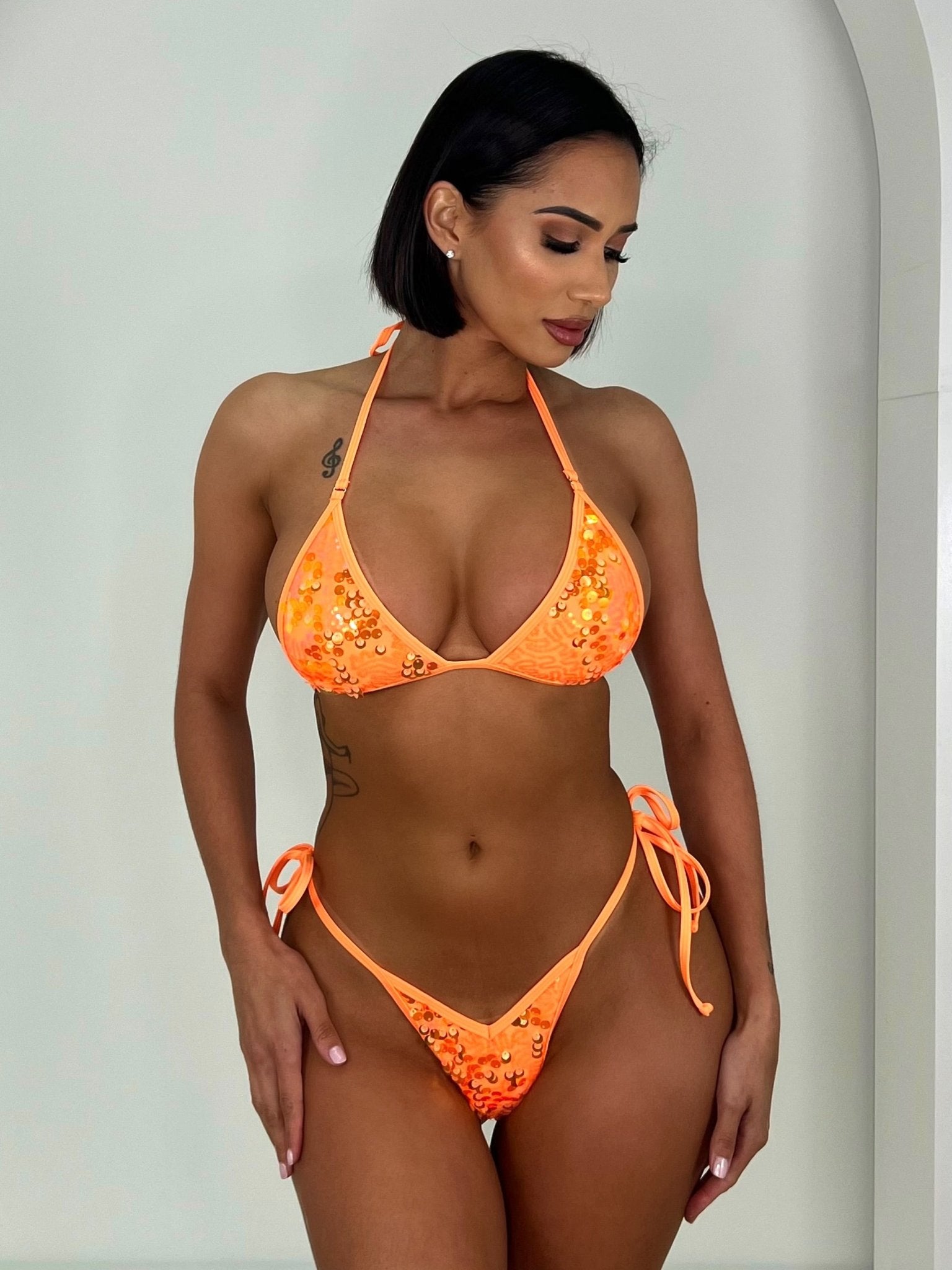 BEACHELLA V CUT THONG - ORANGE SEQUIN - Berry Beachy Swimwear