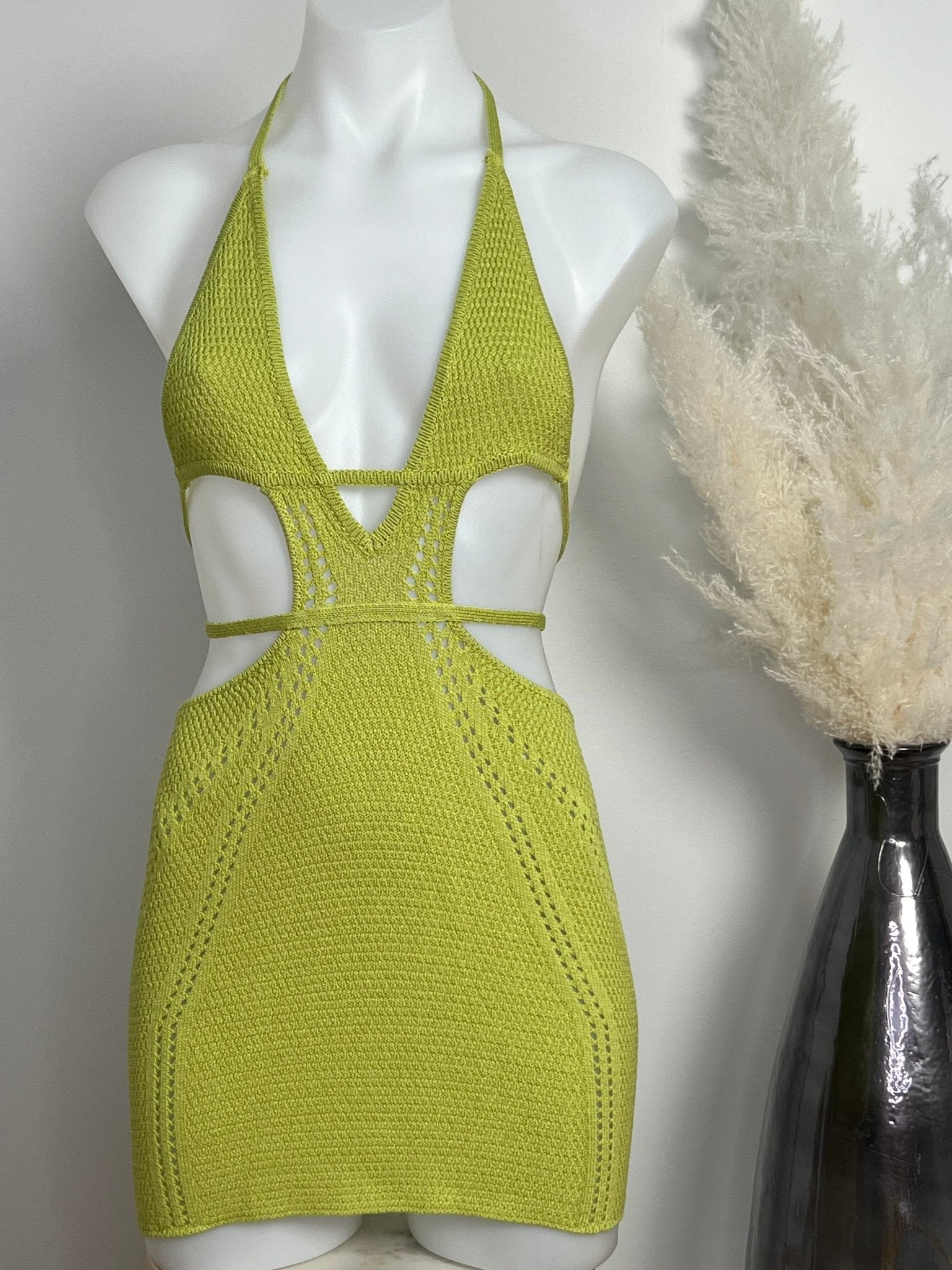 CROCHET BEACH MINI DRESS- LIME Berry Beachy Swimwear CROCHET BEACH MINI DRESS- LIME Berry Beachy Swimwear