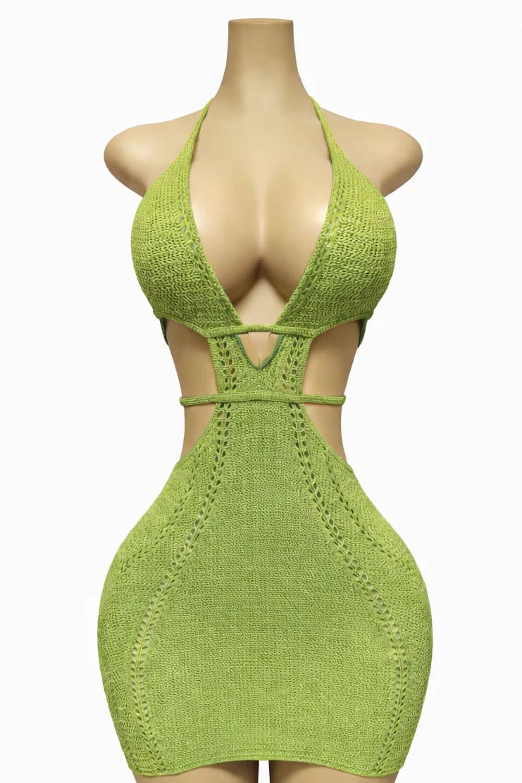 CROCHET BEACH MINI DRESS - LIME - Berry Beachy Swimwear