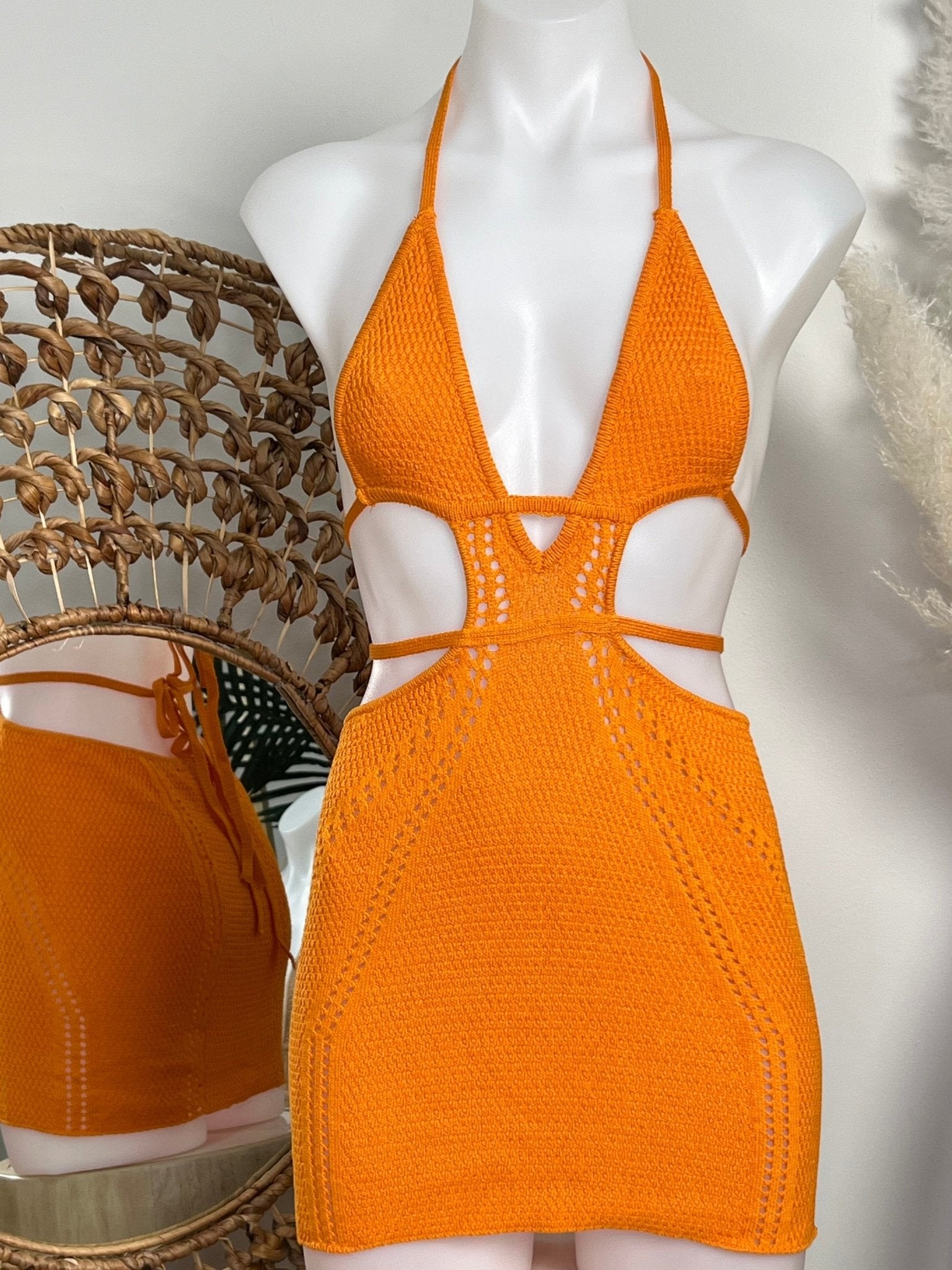 CROCHET BEACH MINI DRESS- ORANGE Berry Beachy Swimwear CROCHET BEACH MINI DRESS- ORANGE Berry Beachy Swimwear