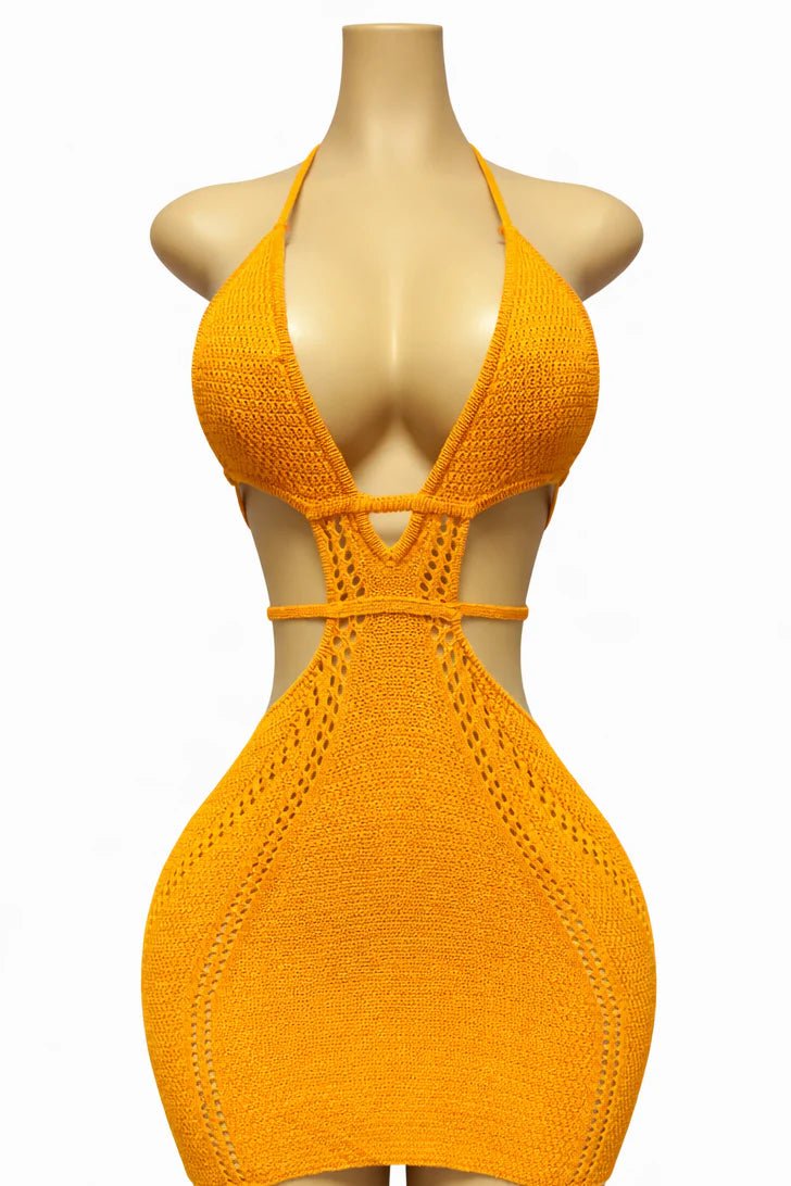 CROCHET BEACH MINI DRESS - ORANGE - Berry Beachy Swimwear