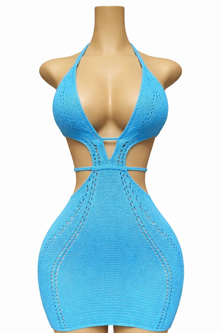 CROCHET BEACH MINI DRESS - SKY BLUE - Berry Beachy Swimwear