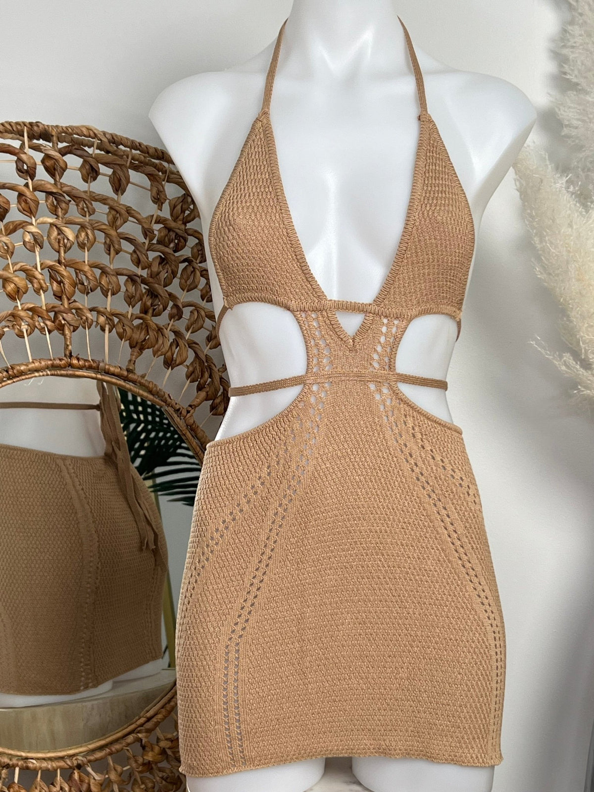 CROCHET BEACH MINI DRESS- TAN – Berry Beachy Swimwear