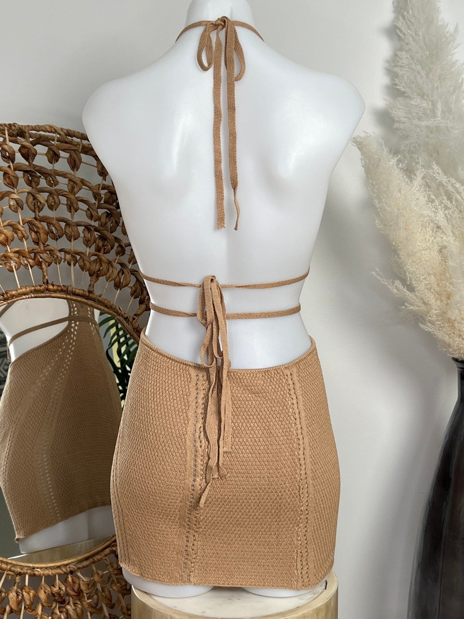 CROCHET BEACH MINI DRESS- TAN Berry Beachy Swimwear CROCHET BEACH MINI DRESS- TAN Berry Beachy Swimwear